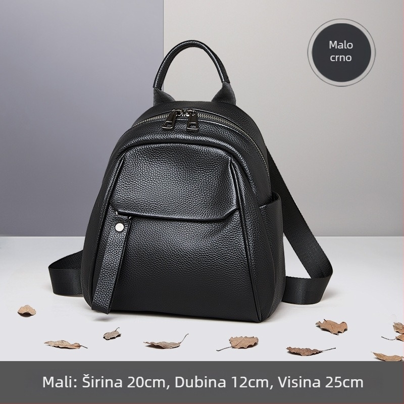 Ženski ruksak od prve slojevine teleće kože, prirodna koža, gradski minimalistički stil, zatvaranje na zip, unutarnje pretince (pretinac sa zipom za tajne stvari, pretinac za telefon, pretinac za ID)