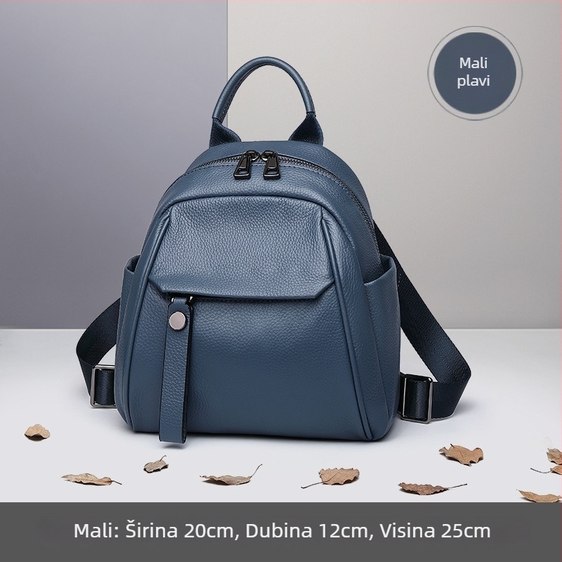 Ženski ruksak od prve slojevine teleće kože, prirodna koža, gradski minimalistički stil, zatvaranje na zip, unutarnje pretince (pretinac sa zipom za tajne stvari, pretinac za telefon, pretinac za ID)