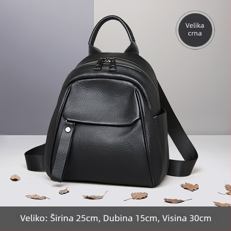 Ženski ruksak od prve slojevine teleće kože, prirodna koža, gradski minimalistički stil, zatvaranje na zip, unutarnje pretince (pretinac sa zipom za tajne stvari, pretinac za telefon, pretinac za ID)