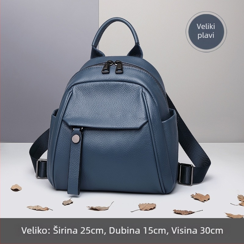 Ženski ruksak od prve slojevine teleće kože, prirodna koža, gradski minimalistički stil, zatvaranje na zip, unutarnje pretince (pretinac sa zipom za tajne stvari, pretinac za telefon, pretinac za ID)