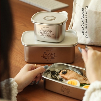 Kutija za ručak od nehrđajućeg čelika s poklopcem, okruglog oblika, zapečaćena za očuvanje svježine hrane, kapacitet 301–500 ml, nije pogodno za mikrovalnu pećnicu