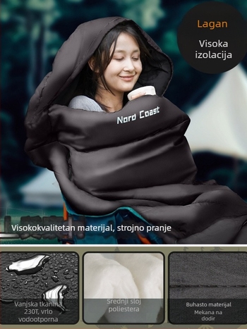 Spavaći vreć za odrasle, stil omotnice - punilo: šuplja pamuk; podstava: brušena tkanina; tkanina: 210T poliester vodootporan kalendirani reljef romba; stil: omotnica; težina: 1.25–1.95 kg