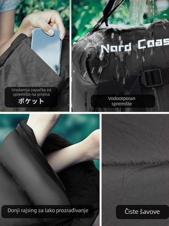 Spavaći vreć za odrasle, stil omotnice - punilo: šuplja pamuk; podstava: brušena tkanina; tkanina: 210T poliester vodootporan kalendirani reljef romba; stil: omotnica; težina: 1.25–1.95 kg