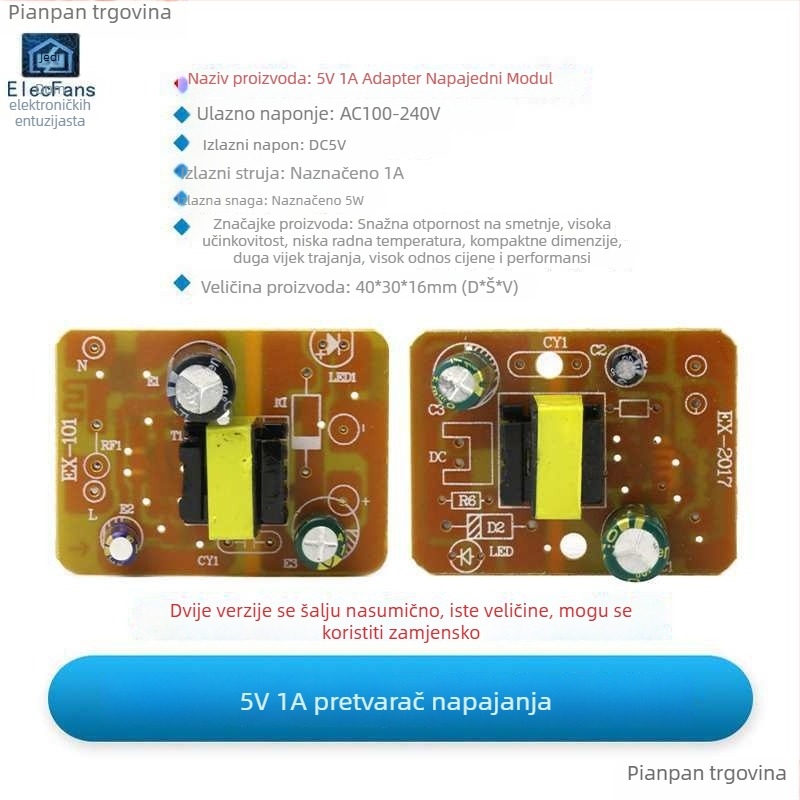 Ploča napajanja s prekidačem — ulaz AC 220V, izlaz DC, opcije napona 5V/6V/9V/12V/24V