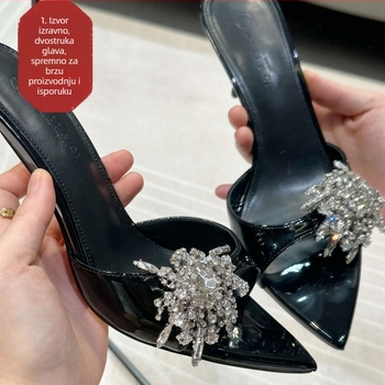 Mary qi Sandale s oštrim nosom, jednim remenom i kristalima, visoke stileto štikle, otvoreni prst, gumena potplata, gornji i unutarnji materijal od super vlakna, proljeće 2024