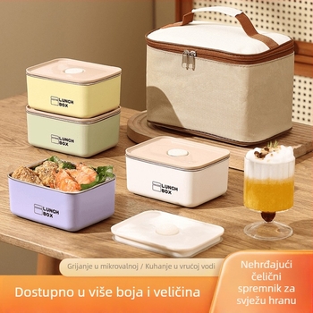 Kutija za ručak od nehrđajućeg čelika, dvostruko izolirana, mikrovalna sigurna, kvadratnog oblika, za uredske radnike