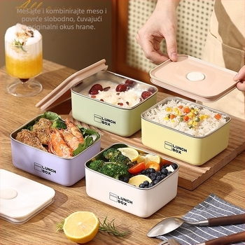 Kutija za ručak od nehrđajućeg čelika, dvostruko izolirana, mikrovalna sigurna, kvadratnog oblika, za uredske radnike