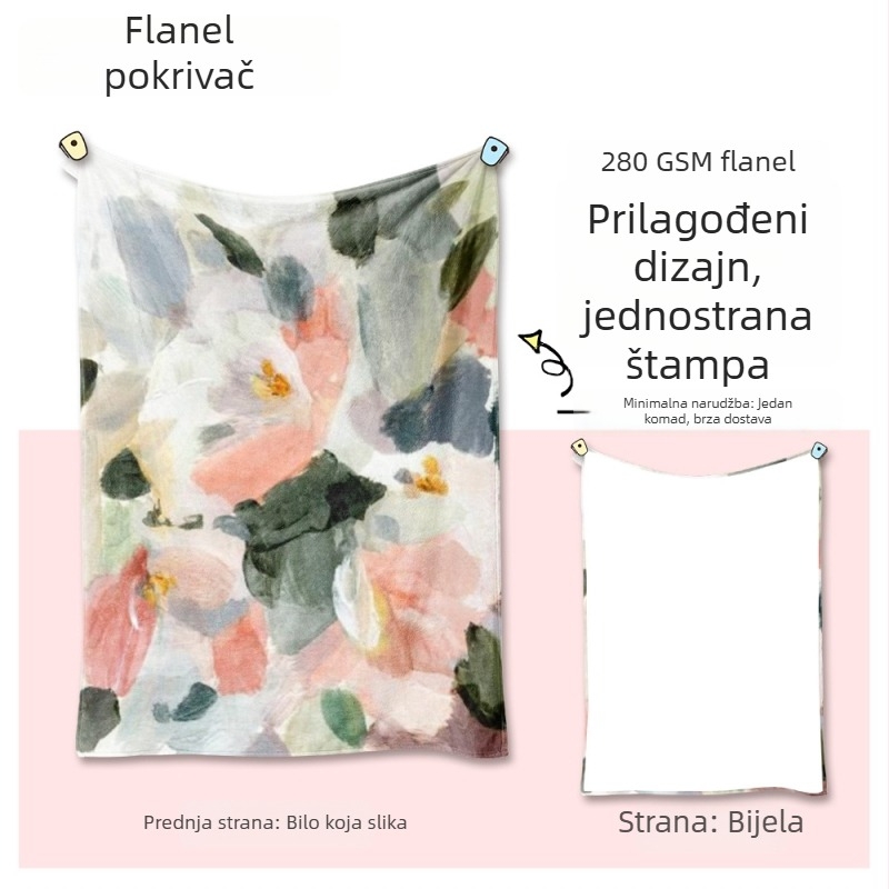 Flanel deka, poliester, digitalni ispis fotografije, 3D crtani uzorak, težina ispod 300 g, prilagodljivo