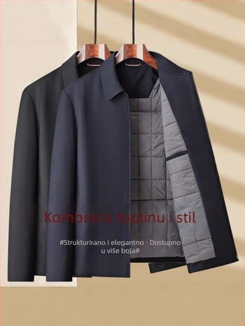 Muška jakna s poliester punjenjem – glavni materijal: poliester s LYCRA, rever, prednji zatvarač, zimski