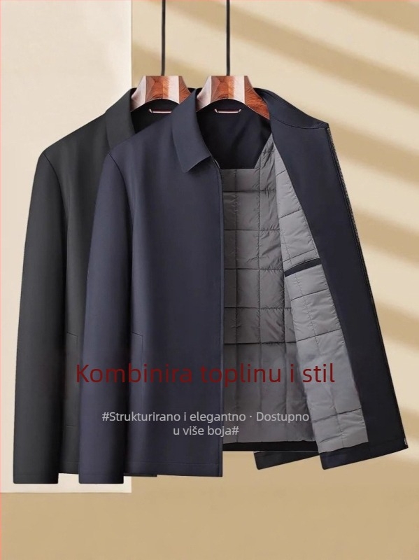 Muška jakna s poliester punjenjem – glavni materijal: poliester s LYCRA, rever, prednji zatvarač, zimski