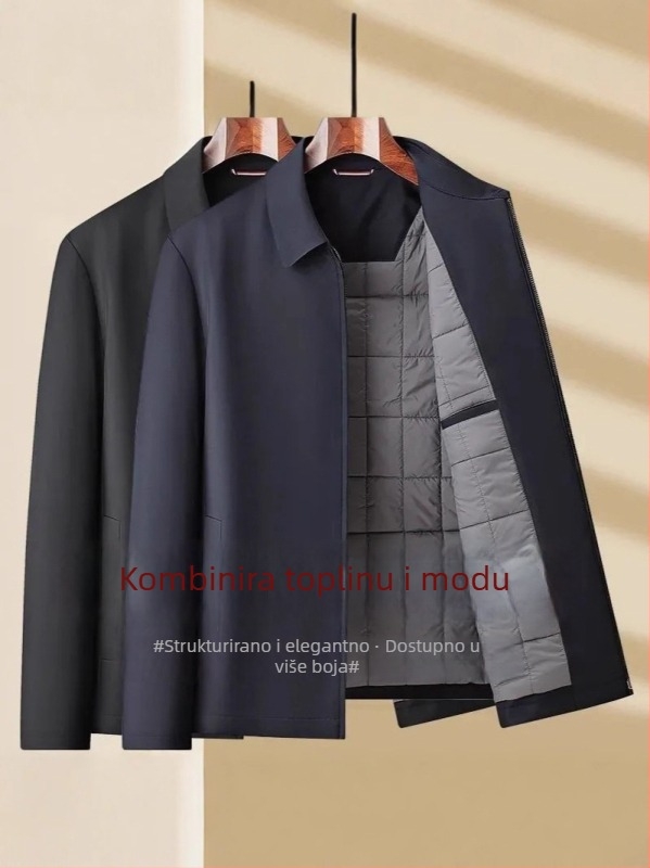Muška jakna s poliester punjenjem – glavni materijal: poliester s LYCRA, rever, prednji zatvarač, zimski