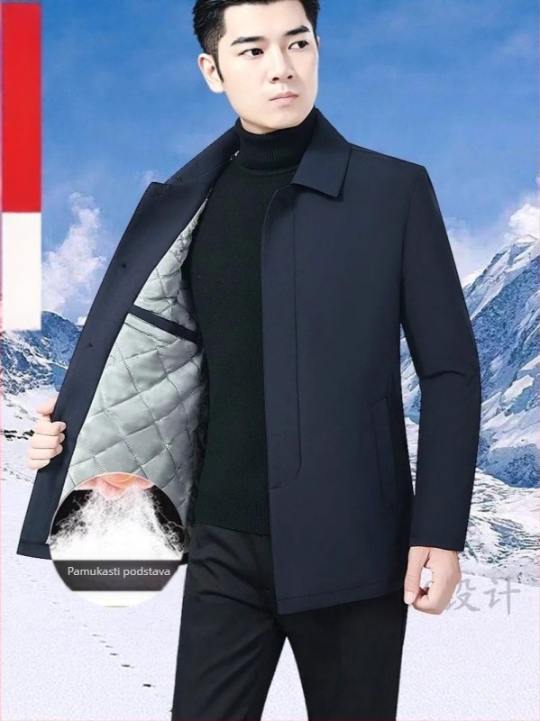 Muška jakna s poliester punjenjem – glavni materijal: poliester s LYCRA, rever, prednji zatvarač, zimski