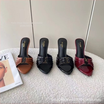 Visoke potpetice sandale, oštar vrh, PU gornji dio, PU unutrašnjost, gumeni đon, proljeće 2025, Poplar Forest