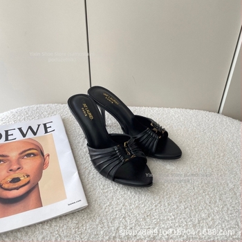 Visoke potpetice sandale, oštar vrh, PU gornji dio, PU unutrašnjost, gumeni đon, proljeće 2025, Poplar Forest