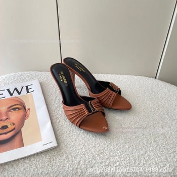 Visoke potpetice sandale, oštar vrh, PU gornji dio, PU unutrašnjost, gumeni đon, proljeće 2025, Poplar Forest