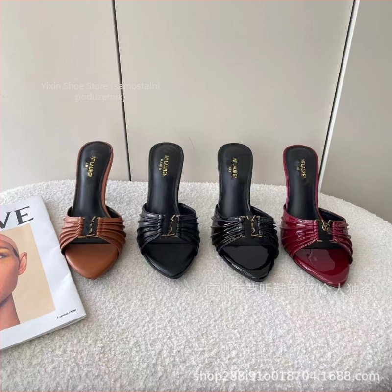 Visoke potpetice sandale, oštar vrh, PU gornji dio, PU unutrašnjost, gumeni đon, proljeće 2025, Poplar Forest