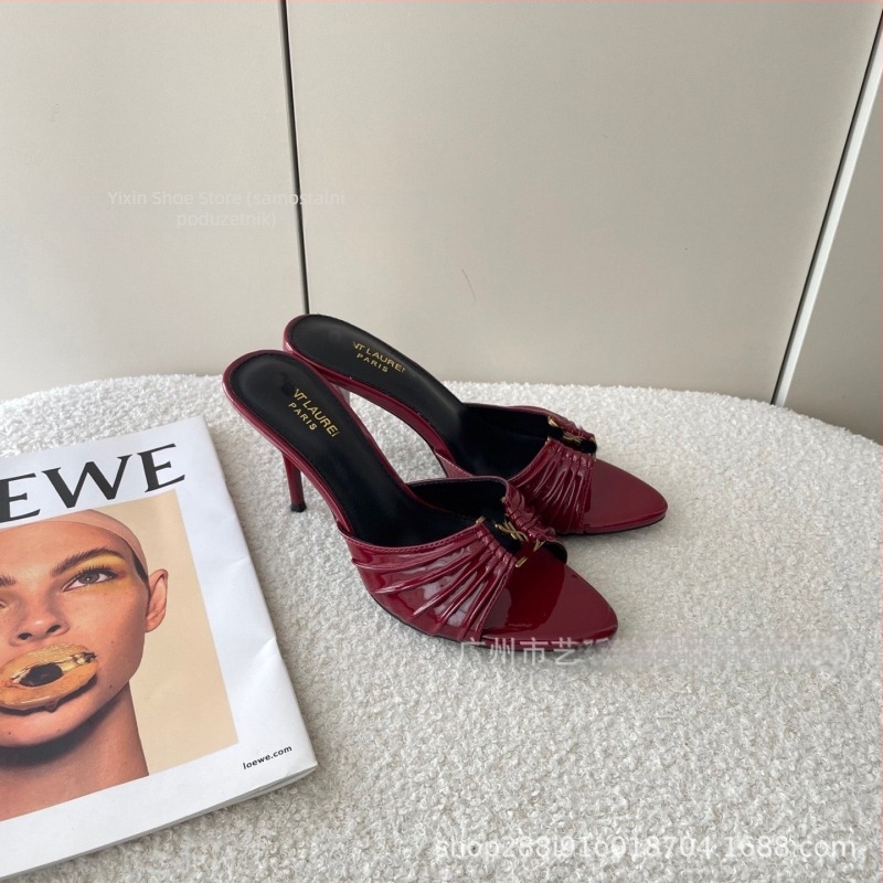 Visoke potpetice sandale, oštar vrh, PU gornji dio, PU unutrašnjost, gumeni đon, proljeće 2025, Poplar Forest