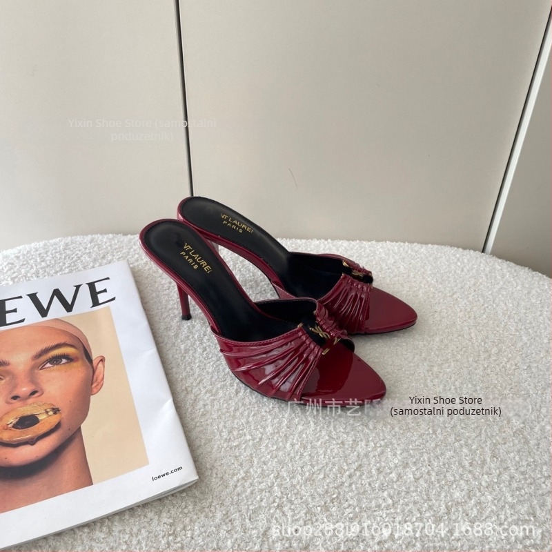 Visoke potpetice sandale, oštar vrh, PU gornji dio, PU unutrašnjost, gumeni đon, proljeće 2025, Poplar Forest