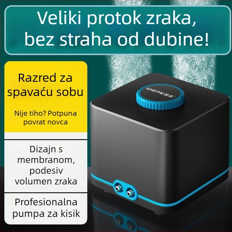 Pumpa za oksigen s promjenjivom frekvencijom, izuzetno tiha, kompaktni kućni model, visok protok zraka za akvarij