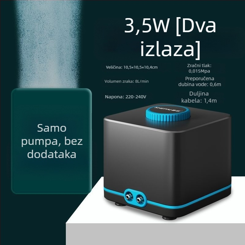 Pumpa za oksigen s promjenjivom frekvencijom, izuzetno tiha, kompaktni kućni model, visok protok zraka za akvarij