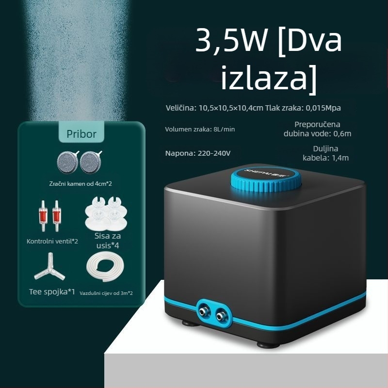 Pumpa za oksigen s promjenjivom frekvencijom, izuzetno tiha, kompaktni kućni model, visok protok zraka za akvarij