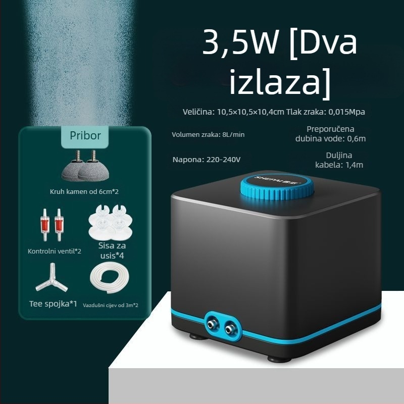 Pumpa za oksigen s promjenjivom frekvencijom, izuzetno tiha, kompaktni kućni model, visok protok zraka za akvarij