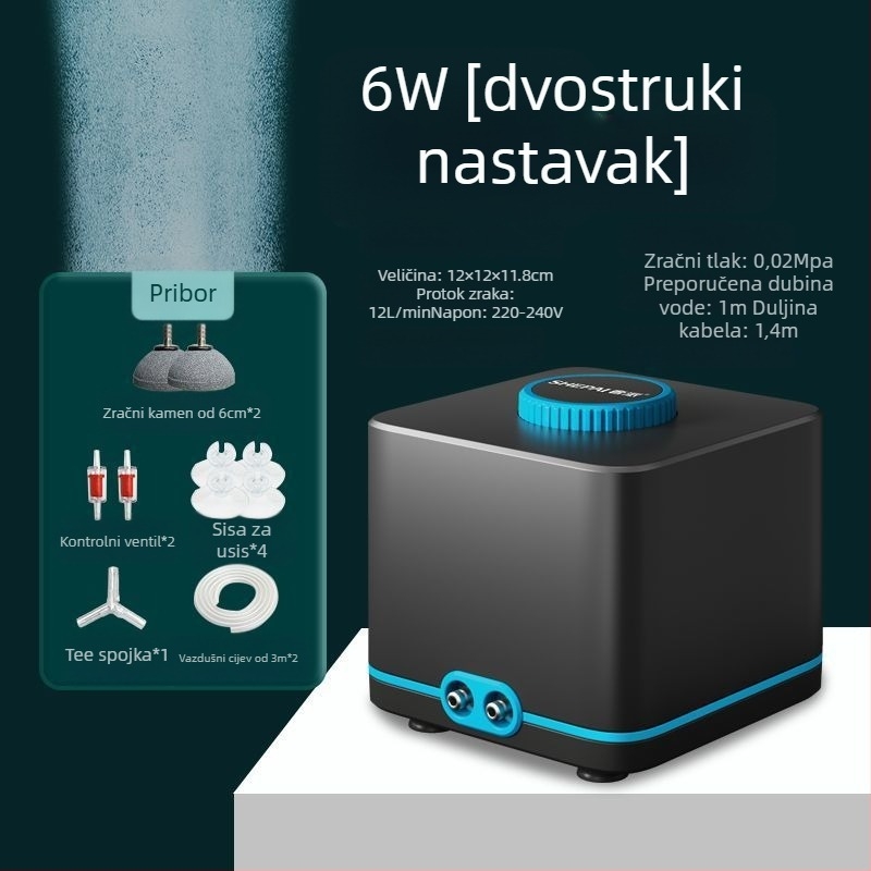 Pumpa za oksigen s promjenjivom frekvencijom, izuzetno tiha, kompaktni kućni model, visok protok zraka za akvarij