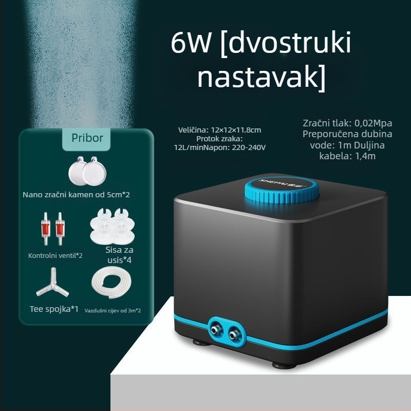 Pumpa za oksigen s promjenjivom frekvencijom, izuzetno tiha, kompaktni kućni model, visok protok zraka za akvarij