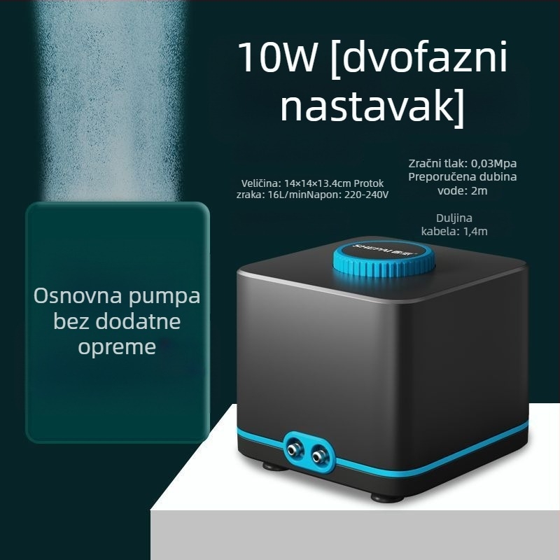 Pumpa za oksigen s promjenjivom frekvencijom, izuzetno tiha, kompaktni kućni model, visok protok zraka za akvarij