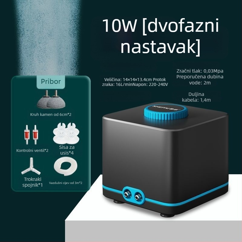 Pumpa za oksigen s promjenjivom frekvencijom, izuzetno tiha, kompaktni kućni model, visok protok zraka za akvarij