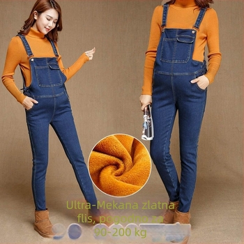 Trudničke traperice s trakama za podršku trbuha, flis podstava, zimska debljina, dugačke, 80% pamuk