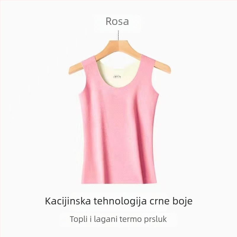 Ženska dvostrano velur topli prsluk, bez rukava, bez šavova, kružni izrez, debeli poliester materijal