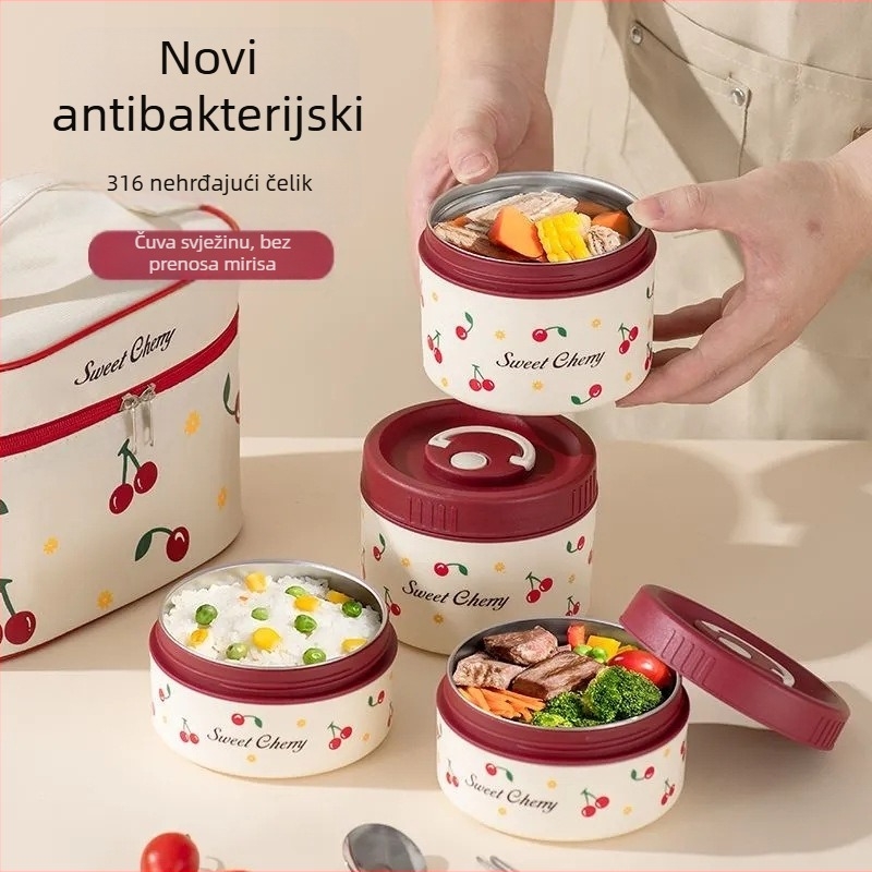 Kutija za obrok od 316 nerđajućeg čelika, izolirana, mikrovalna sigurna, trodijelna, kapacitet 301–800 ml
