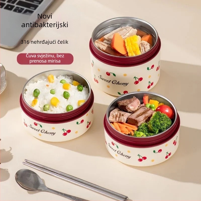 Kutija za obrok od 316 nerđajućeg čelika, izolirana, mikrovalna sigurna, trodijelna, kapacitet 301–800 ml