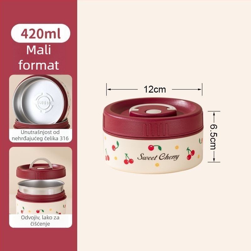 Kutija za obrok od 316 nerđajućeg čelika, izolirana, mikrovalna sigurna, trodijelna, kapacitet 301–800 ml