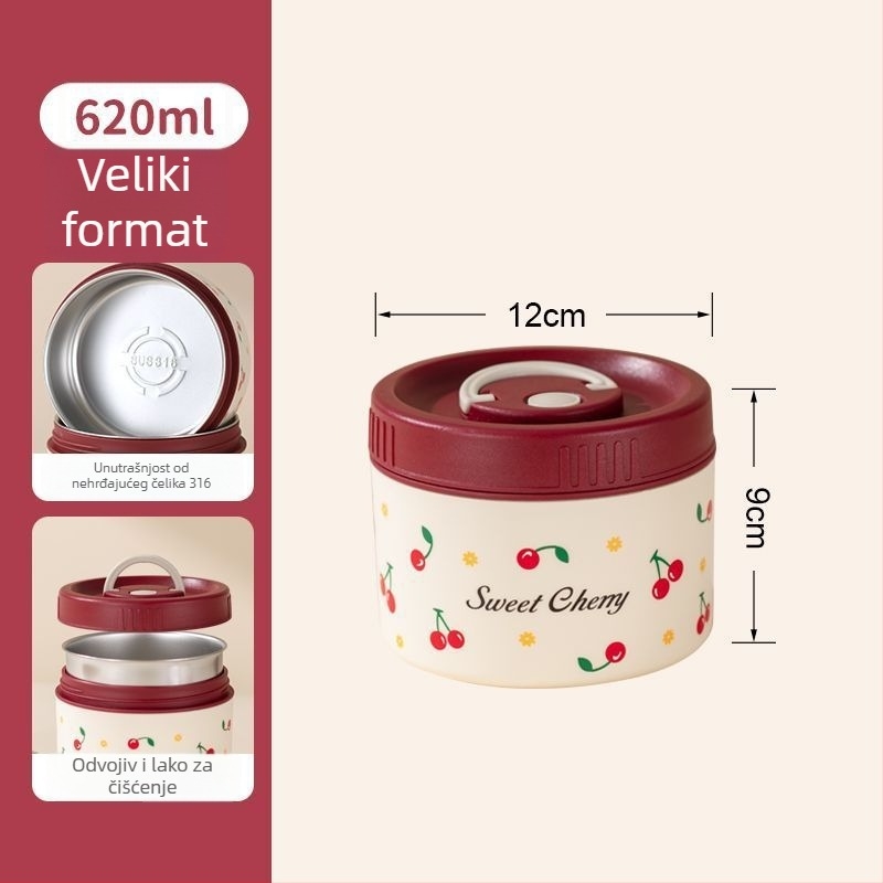 Kutija za obrok od 316 nerđajućeg čelika, izolirana, mikrovalna sigurna, trodijelna, kapacitet 301–800 ml