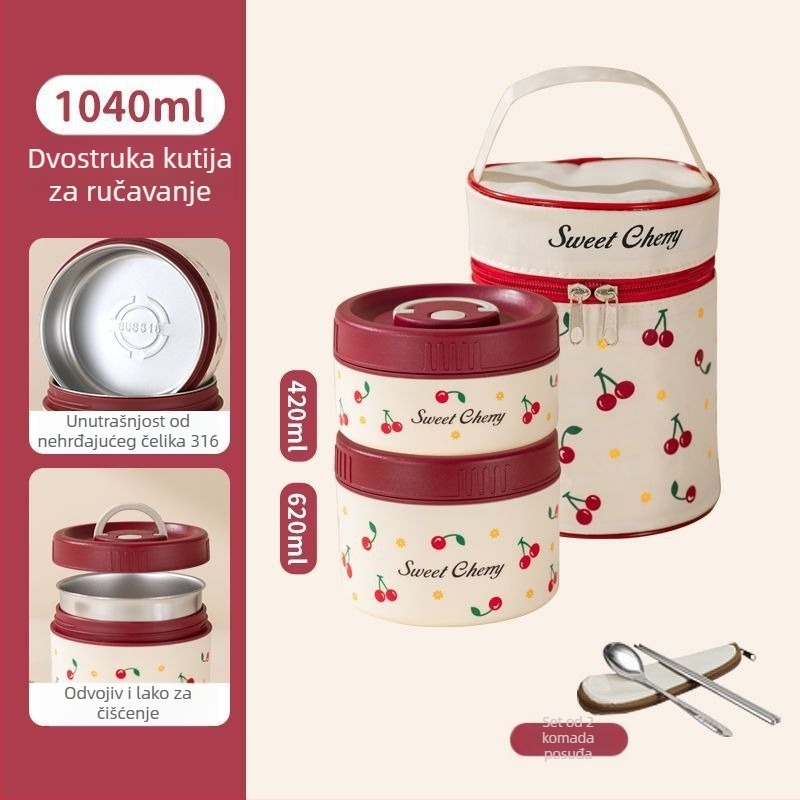 Kutija za obrok od 316 nerđajućeg čelika, izolirana, mikrovalna sigurna, trodijelna, kapacitet 301–800 ml