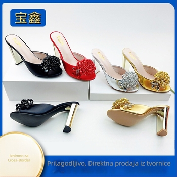 Baoxin Ženske otvorene prsti na visokim petama, rhinestones, stiletto potpetica, gornji sloj od super vlakna, gumena podloga