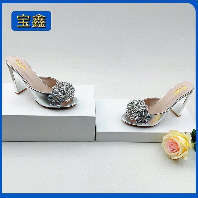 Baoxin Ženske otvorene prsti na visokim petama, rhinestones, stiletto potpetica, gornji sloj od super vlakna, gumena podloga