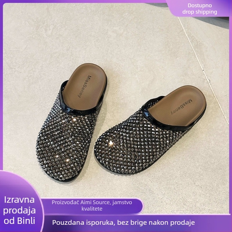 Miss hamari Ženske slip-on sandale s rhinestones, gornji dio od sintetičke kože, potplat od gume, unutrašnjost od umjetne kože, protuklizne i otporne na habanje