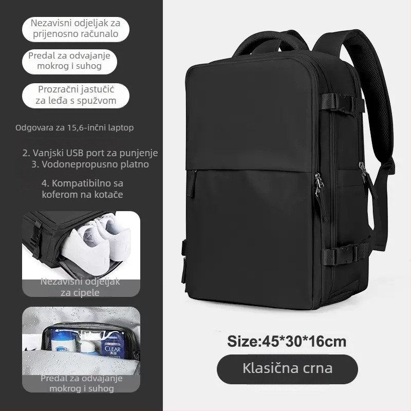 Putni ruksak, unisex, 36-55L, 16-inčni prijenosnik, Oxford tkanina, sustav remena s zračnim jastukom, proširiva, za poslovna putovanja