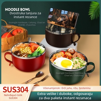 Zdjelica za instantnu nudle s poklopcem, od nehrđajućeg čelika, okrugla, zapremina 800-1000 ml, prenosna