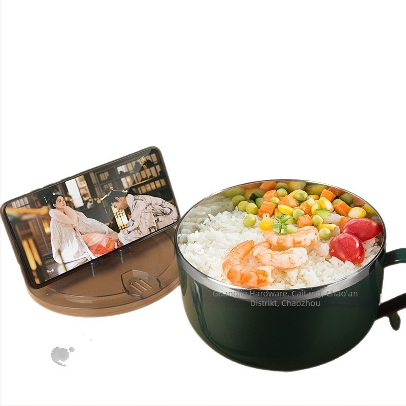 Zdjelica za instantnu nudle s poklopcem, od nehrđajućeg čelika, okrugla, zapremina 800-1000 ml, prenosna