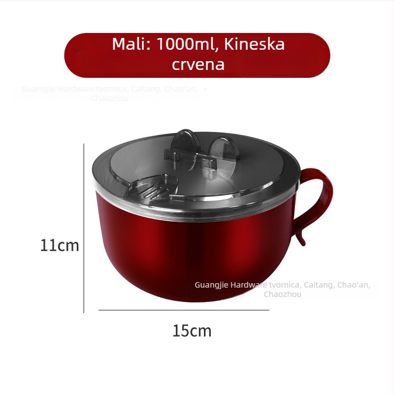 Zdjelica za instantnu nudle s poklopcem, od nehrđajućeg čelika, okrugla, zapremina 800-1000 ml, prenosna