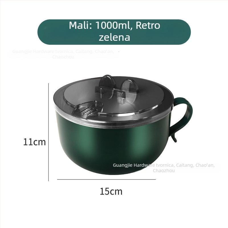 Zdjelica za instantnu nudle s poklopcem, od nehrđajućeg čelika, okrugla, zapremina 800-1000 ml, prenosna