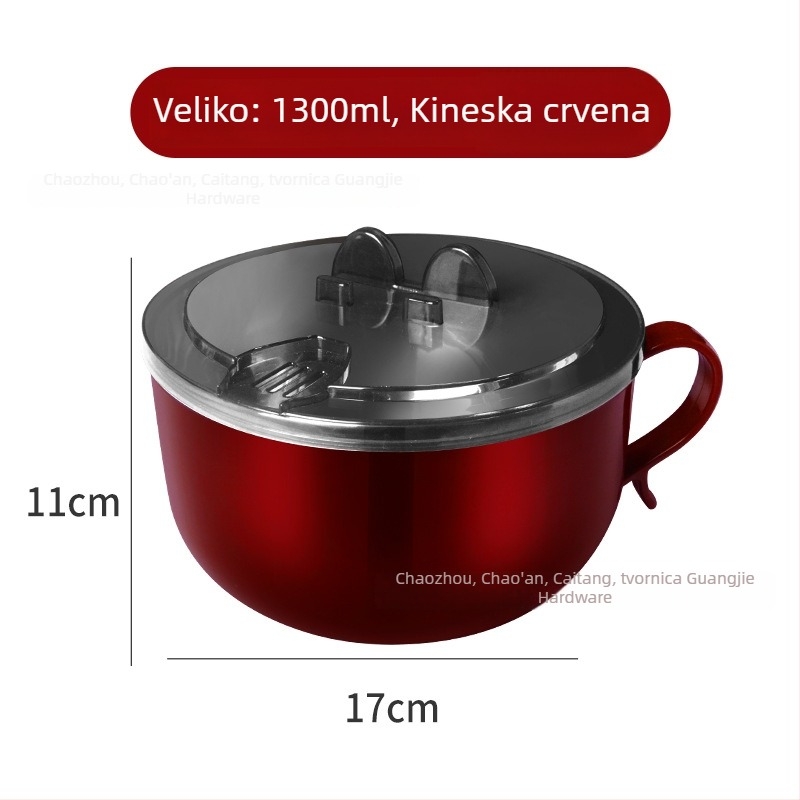 Zdjelica za instantnu nudle s poklopcem, od nehrđajućeg čelika, okrugla, zapremina 800-1000 ml, prenosna
