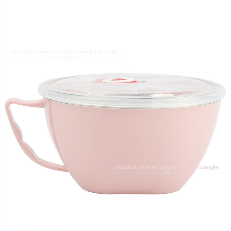 Zdjelica za instantnu nudle s poklopcem, od nehrđajućeg čelika, okrugla, zapremina 800-1000 ml, prenosna