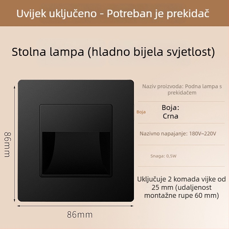 Svjetlo za stepenice sa senzorom pokreta, ugradbeni dizajn tipa 86, LED svjetlo za korak, PC kućište, 220V