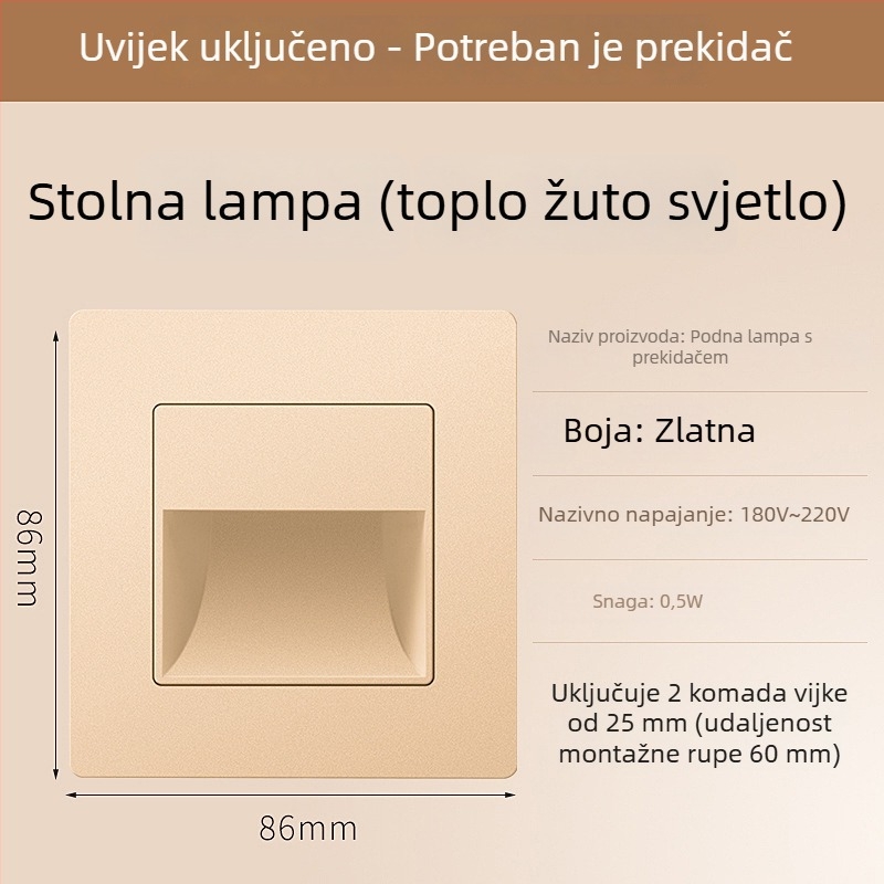 Svjetlo za stepenice sa senzorom pokreta, ugradbeni dizajn tipa 86, LED svjetlo za korak, PC kućište, 220V