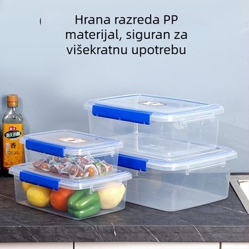 Prozirna PP kutija za čuvanje svježeg, kvadratna, kapacitet 1–5 L, jednostepenska konstrukcija, mikrovalna pećnica nije kompatibilna, sa zatvaračem poklopca